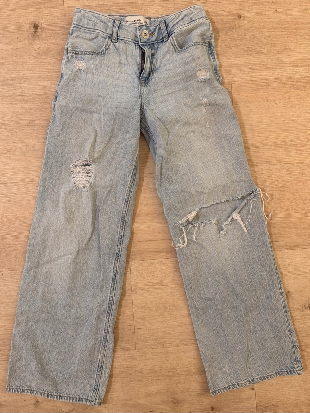 Abercrombie Kids Light Wash Distressed Wide Leg Jeans